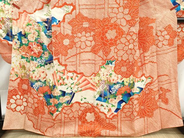 平和屋着物■豪華振袖　駒刺繍　絞り　扇面草花文　牡丹　金彩　正絹　逸品　DABK3424qa