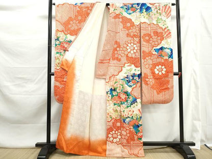 平和屋着物■豪華振袖　駒刺繍　絞り　扇面草花文　牡丹　金彩　正絹　逸品　DABK3424qa
