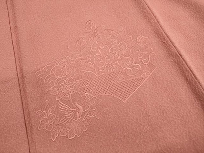 平和屋着物■中国三大刺繍　スワトウ刺繍　汕頭刺繍　色留袖　地紋花鳥文　退紅色　正絹　逸品　DABK3426qa