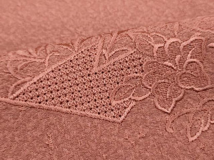 平和屋着物■中国三大刺繍　スワトウ刺繍　汕頭刺繍　色留袖　地紋花鳥文　退紅色　正絹　逸品　DABK3426qa