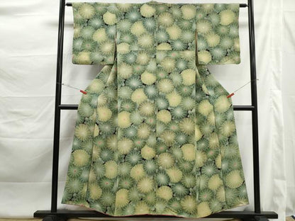 平和屋着物■上質な小紋　菊尽くし　鬼しぼ縮緬　正絹　逸品　DABK3427qa