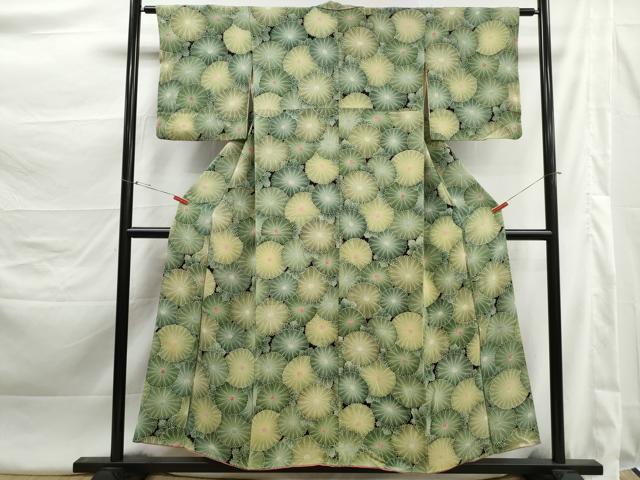 平和屋着物■上質な小紋　菊尽くし　鬼しぼ縮緬　正絹　逸品　DABK3427qa