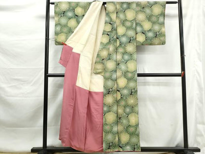 平和屋着物■上質な小紋　菊尽くし　鬼しぼ縮緬　正絹　逸品　DABK3427qa