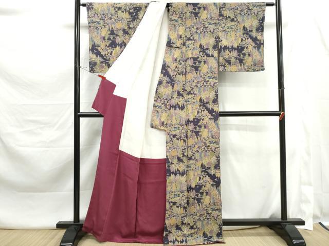 平和屋着物■上質な小紋　風景樹林文　正絹　逸品　DABK3435qa