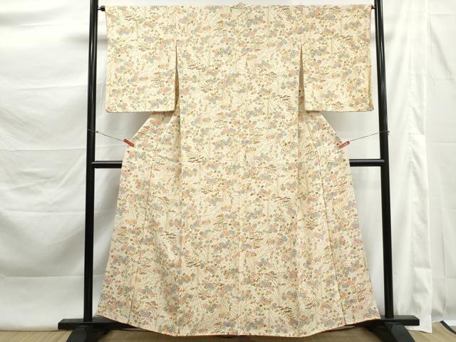 平和屋着物■上質な小紋　型染め　草花文　正絹　逸品　DABK3444qa