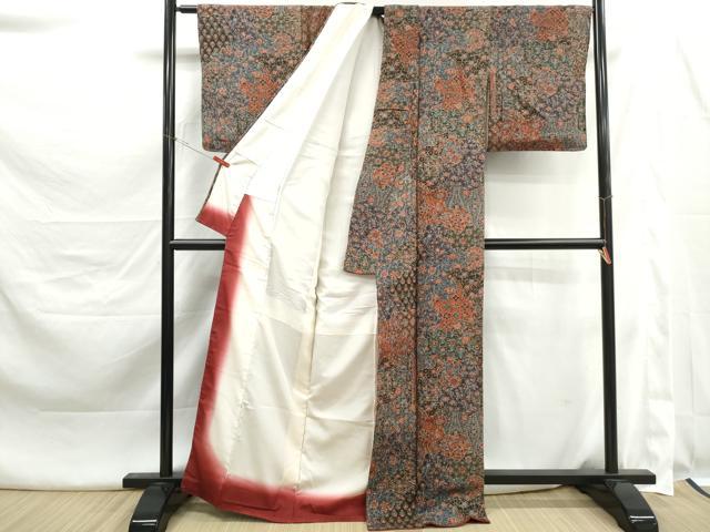 平和屋着物■上質な小紋　切嵌更紗花文　正絹　逸品　DABK3452qa