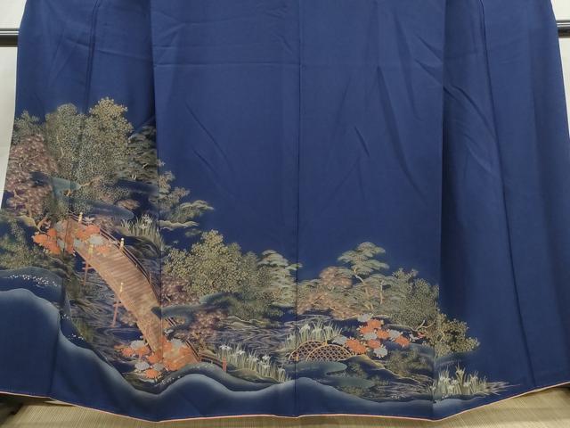 平和屋着物■訪問着　渡橋風景花文　暈し染め　金彩　正絹　逸品　DABK3453qa