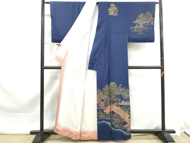 平和屋着物■訪問着　渡橋風景花文　暈し染め　金彩　正絹　逸品　DABK3453qa