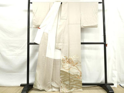 平和屋着物■豪華色留袖　駒刺繍　誰が袖花文　立波　金彩　正絹　逸品　DABK3460qa