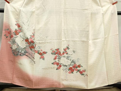 平和屋着物■訪問着　刺繍　花車文　牡丹　暈し染め　金彩　正絹　逸品　DABK3461qa