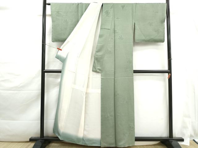 平和屋着物■上質な小紋　風景花地紋　山葵色　正絹　逸品　未使用　DABK3469qa