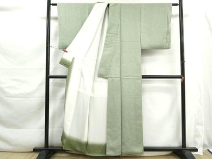 平和屋着物■上質な色無地　唐草花地紋　若葉色　正絹　逸品　DABK3473qa