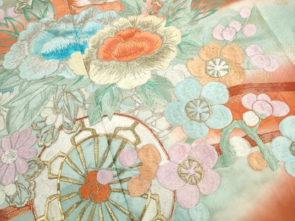 平和屋着物■豪華振袖　総刺繍　駒刺繍　花車文　暈し染め　金銀糸　正絹　逸品　DABK3477qa