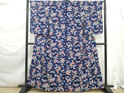 平和屋着物■上質な小紋　型染め　草花文　正絹　逸品　DABK3483qa