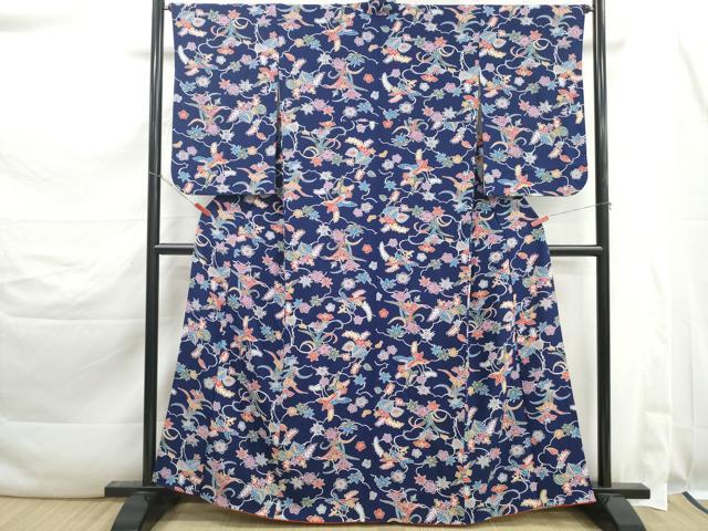 平和屋着物■上質な小紋　型染め　草花文　正絹　逸品　DABK3483qa