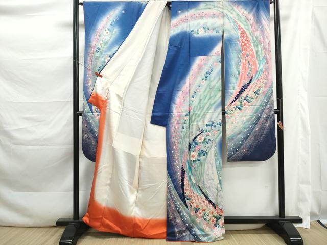 平和屋着物■豪華振袖　孔雀花文　暈し染め　金銀彩　正絹　逸品　DABK3484qa