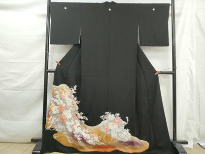 平和屋着物■豪華黒留袖　刺繍　花文箱文　牡丹　暈し染め　金彩　ロング丈　正絹　逸品　DABK3490qa