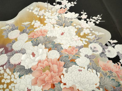 平和屋着物■豪華黒留袖　刺繍　花文箱文　牡丹　暈し染め　金彩　ロング丈　正絹　逸品　DABK3490qa