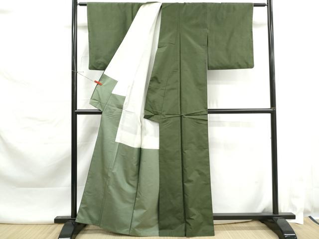平和屋着物■本場縞大島紬　老竹色　正絹　逸品　DABK3511qa