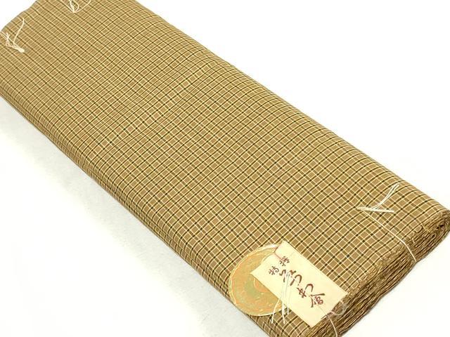 平和屋着物▼紬　反物　着尺　格子　逸品　未使用　DABK3522zy