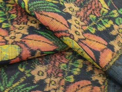 平和屋着物▼真綿紬　反物　着尺　手織　草花文　小千谷織物謹製　証紙付き　逸品　未使用　DABK3529zy
