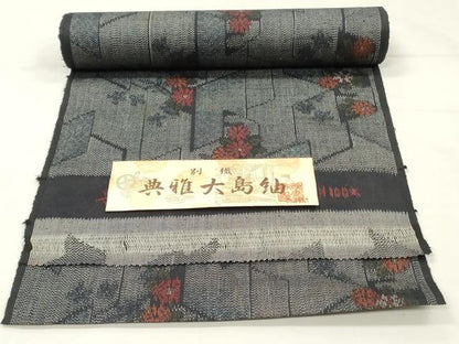 平和屋着物▼大島紬　反物　着尺　草花文　証紙付き　逸品　未使用　DABK3554zy