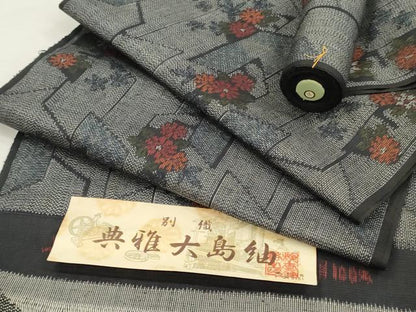 平和屋着物▼大島紬　反物　着尺　草花文　証紙付き　逸品　未使用　DABK3554zy