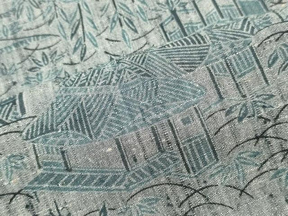 平和屋着物▼小紋　反物　着尺　作家物　紬地　風景草花文　逸品　未使用　DABK3557zy