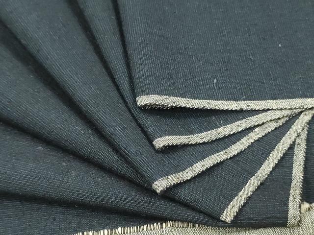 平和屋着物▼男性　結城紬　反物　着尺　アンサンブル　濃藍色　証紙付き　 逸品　未使用　DABK3573zy