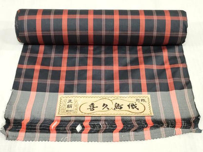 平和屋着物▼紬　反物　着尺　アンサンブル　喜久島織　格子　証紙付き　逸品　未使用　DABK3598zy