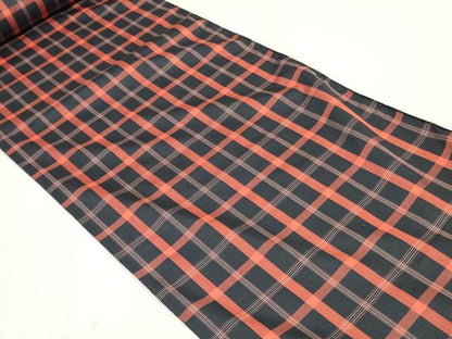 平和屋着物▼紬　反物　着尺　アンサンブル　喜久島織　格子　証紙付き　逸品　未使用　DABK3598zy