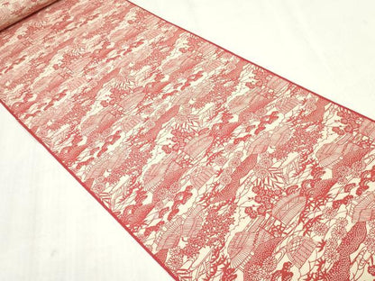 平和屋着物▼小紋　反物　着尺　型染め　籬風景文　逸品　未使用　DABK3616zy