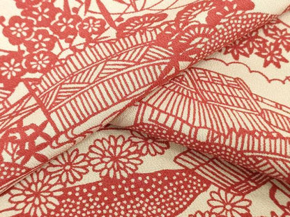 平和屋着物▼小紋　反物　着尺　型染め　籬風景文　逸品　未使用　DABK3616zy