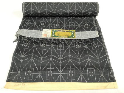 平和屋着物▼紬　反物　着尺　幾何学文　証紙付き　逸品　未使用　DABK3676zy