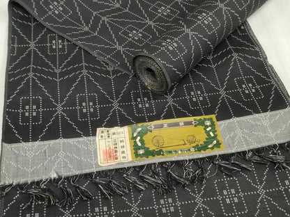 平和屋着物▼紬　反物　着尺　幾何学文　証紙付き　逸品　未使用　DABK3676zy