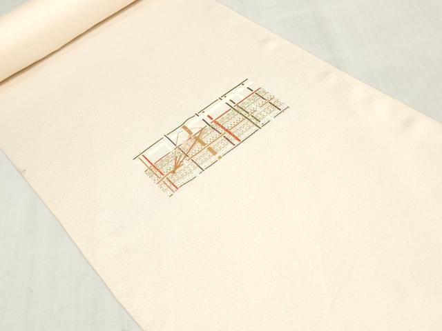 平和屋着物▼付下げ　反物　着尺　刺繍　扇面草花文　金彩　逸品　未使用　DABK3715zy