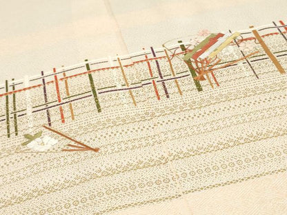 平和屋着物▼付下げ　反物　着尺　刺繍　扇面草花文　金彩　逸品　未使用　DABK3715zy