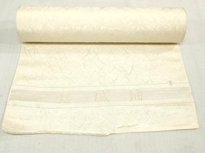 平和屋着物▼白生地　結城紬　反物　着尺　氷割地紋　生成り色　逸品　未使用　DABK3743zy