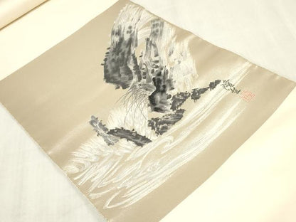平和屋着物▼西陣　樋口正　名古屋帯　帯反物　作家物　風景文　証紙付き　逸品　未使用　DABK3776zy