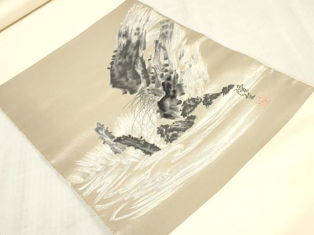 平和屋着物▼西陣　樋口正　名古屋帯　帯反物　作家物　風景文　証紙付き　逸品　未使用　DABK3776zy