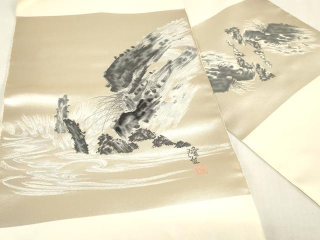 平和屋着物▼西陣　樋口正　名古屋帯　帯反物　作家物　風景文　証紙付き　逸品　未使用　DABK3776zy