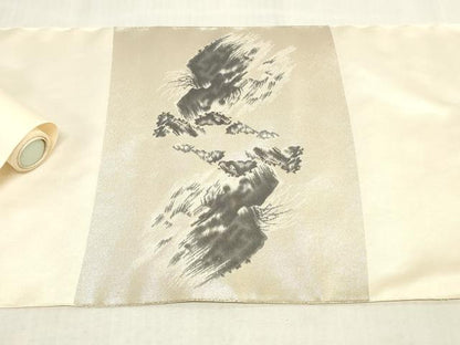 平和屋着物▼西陣　樋口正　名古屋帯　帯反物　作家物　風景文　証紙付き　逸品　未使用　DABK3776zy
