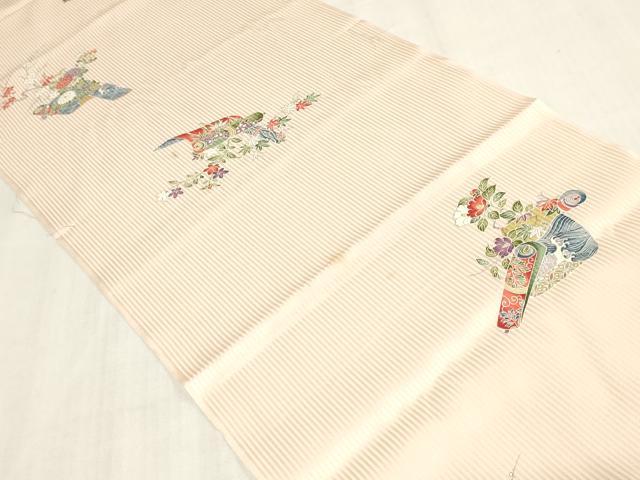 平和屋着物▼小紋　解き反物　着尺　絵巻草花文　裁断済み　逸品　DABK3802zy