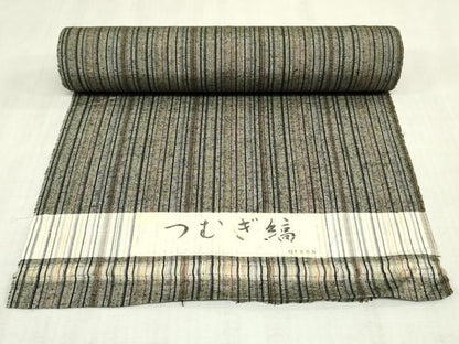 平和屋着物▼紬　反物　着尺　縞　証紙付き　逸品　未使用　DABK3809zy