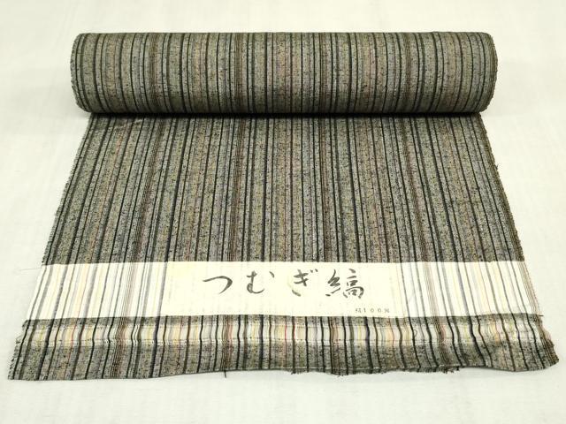 平和屋着物▼紬　反物　着尺　縞　証紙付き　逸品　未使用　DABK3809zy