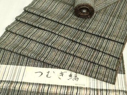 平和屋着物▼紬　反物　着尺　縞　証紙付き　逸品　未使用　DABK3809zy