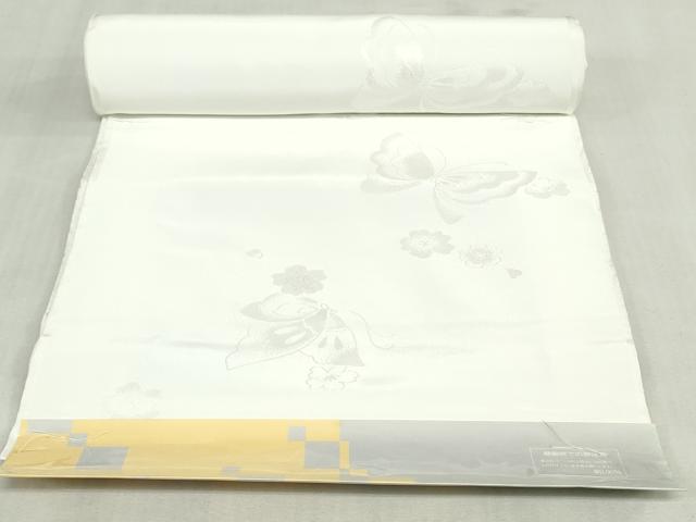 平和屋着物▼長襦袢　反物　着尺　花蝶地紋　胡粉色　逸品　未使用　DABK3816zy