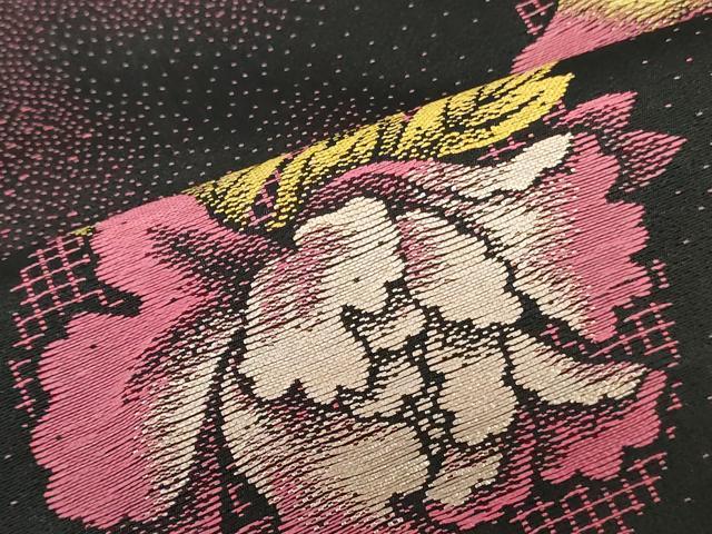 平和屋着物▼アンティーク　大正ロマン　羽織・コート　反物　羽尺　舞花文　黒地　金糸　未使用　DDABK3830zy