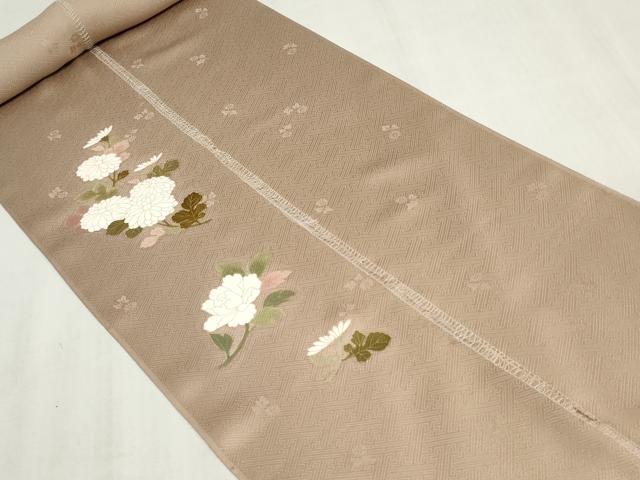 平和屋着物▼付下げ　解き反物　着尺　駒刺繍　草花文　金彩　逸品　DABK3836zy
