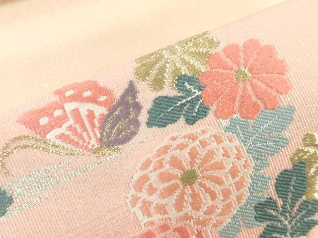平和屋着物▼西陣　島原織物謹製　名古屋帯　帯反物　唐織　花蝶文　金銀糸　証紙付き　逸品　未使用　DABK3863zy